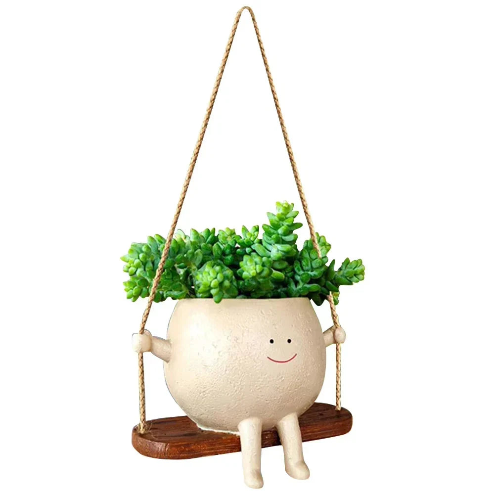 Resin Swing Face Planter Pot – Cute Wall Hanging Flower Pot Home & Garden Decor