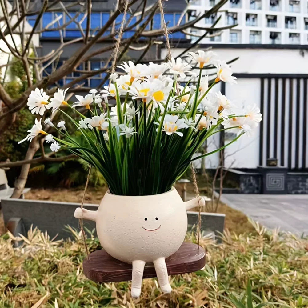 Resin Swing Face Planter Pot – Cute Wall Hanging Flower Pot Home & Garden Decor