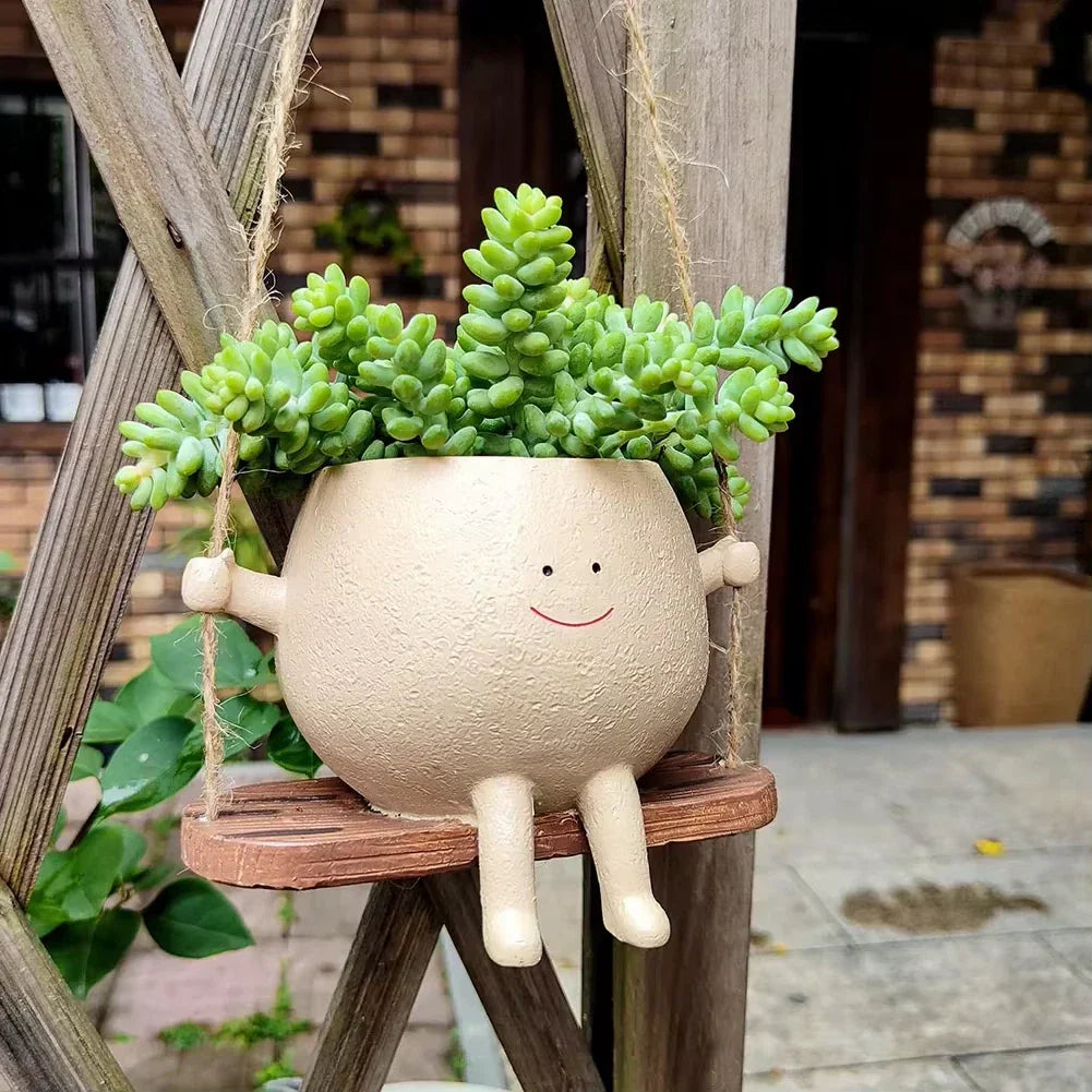 Resin Swing Face Planter Pot – Cute Wall Hanging Flower Pot Home & Garden Decor