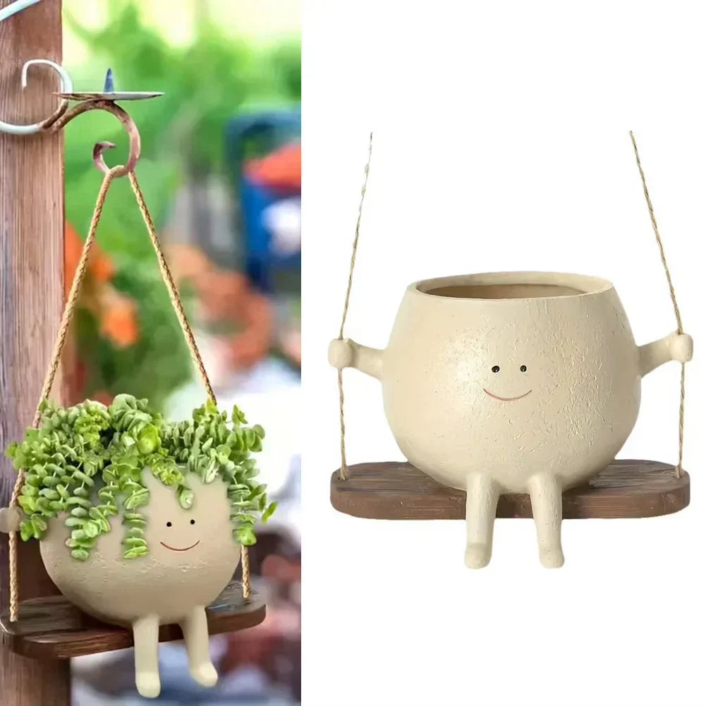 Resin Swing Face Planter Pot – Cute Wall Hanging Flower Pot Home & Garden Decor