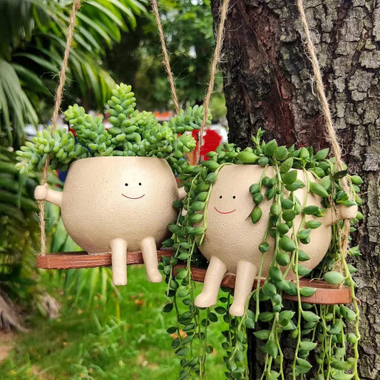 Resin Swing Face Planter Pot – Cute Wall Hanging Flower Pot Home &amp; Garden Decor