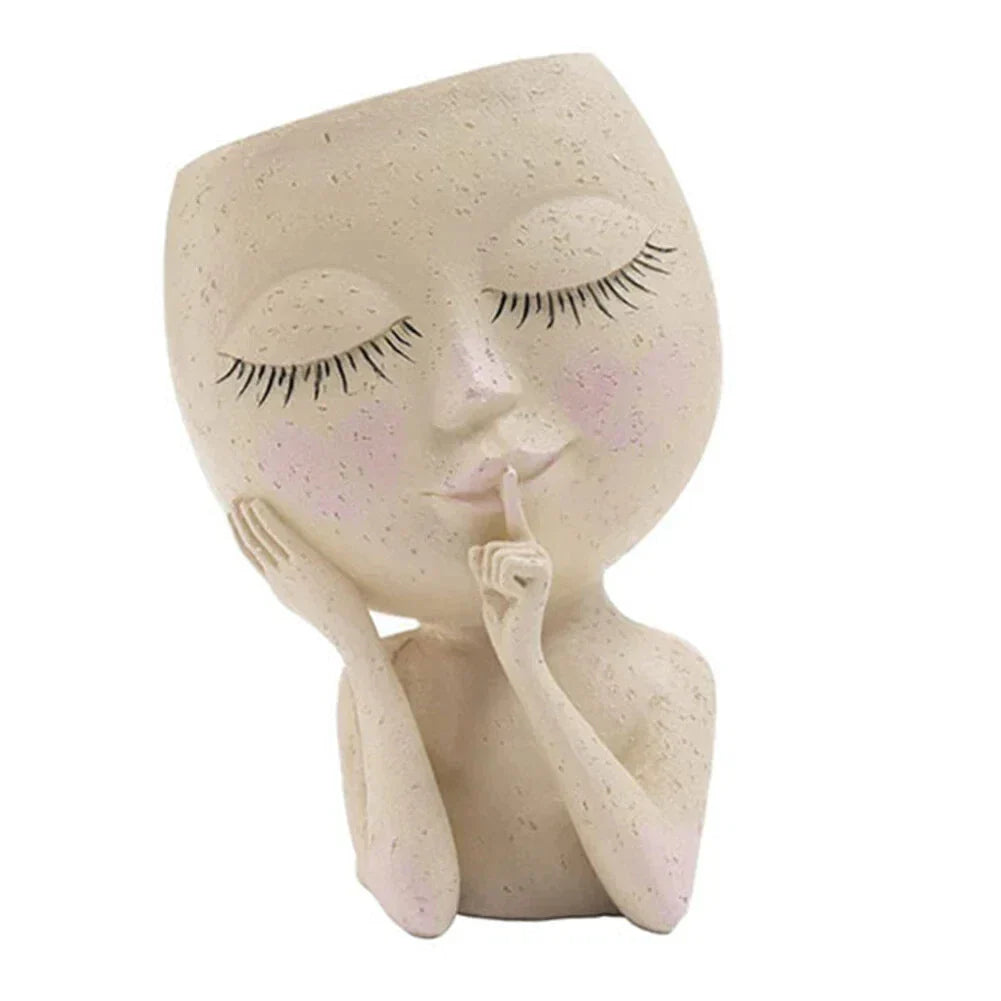 European Girl Face Resin Planter Pot – Creative Flowerpot for Succulents &amp; Decor