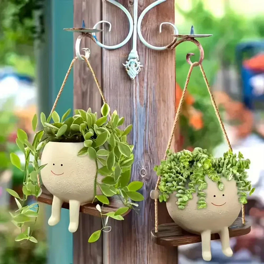 Resin Swing Face Planter Pot – Cute Wall Hanging Flower Pot Home &amp; Garden Decor