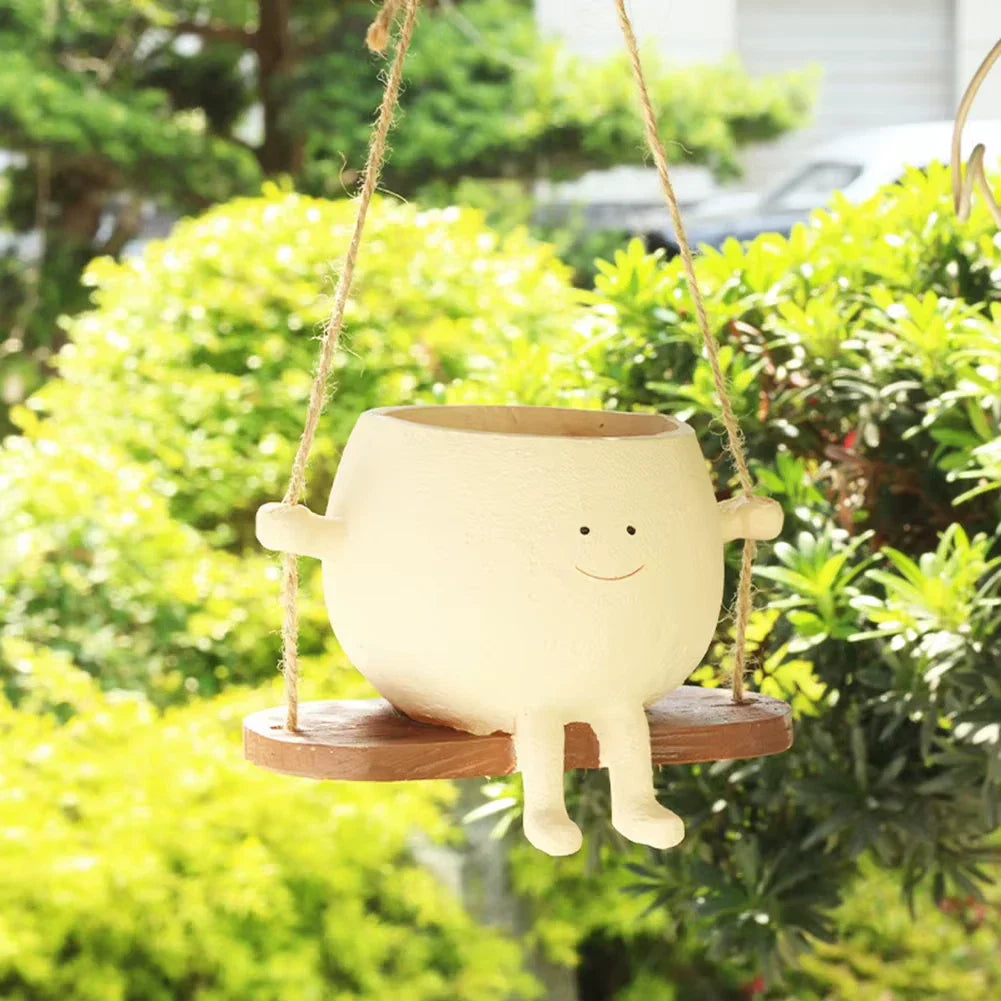 Resin Swing Face Planter Pot – Cute Wall Hanging Flower Pot Home &amp; Garden Decor