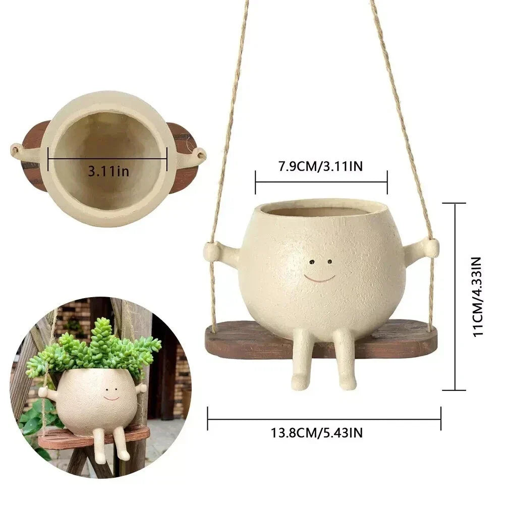 Resin Swing Face Planter Pot – Cute Wall Hanging Flower Pot Home &amp; Garden Decor